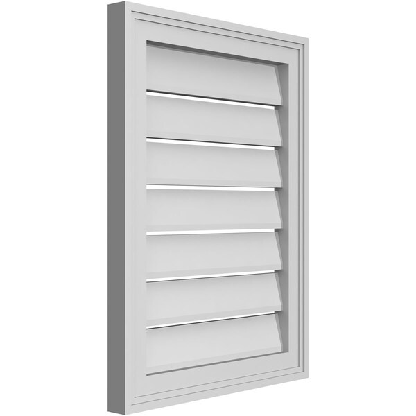 Ekena Millwork Vertical Surface Mount PVC Gable Vent: Functional, w/ 2"W x 1-1/2"P Brickmould Frame, 18"W x 24"H - GVPVE18X2402SF