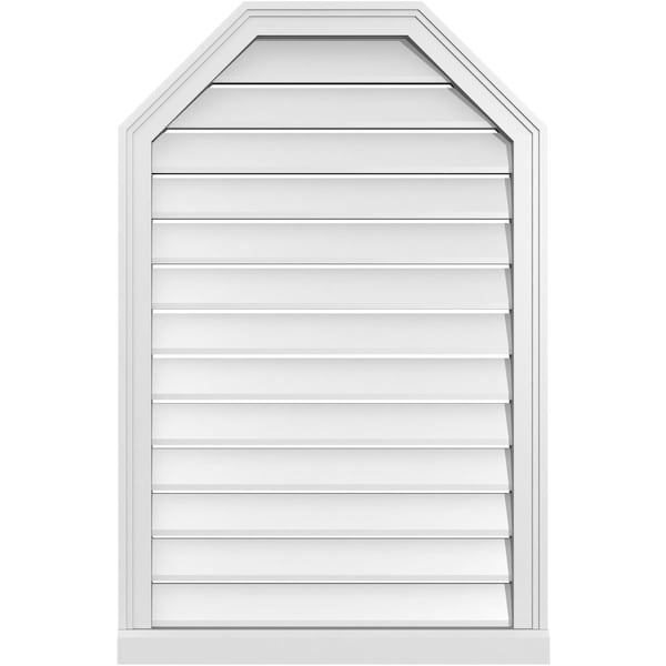 Ekena Millwork Octagonal Top Surface Mount PVC Gable Vent w/ 2"W x 2"P Brickmould Sill Frame, 26"W x 40"H - GVPOT26X4003SF