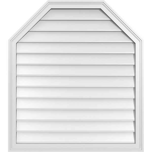 Ekena Millwork Octagonal Top Surface Mount PVC Gable Vent w/ 2"W x 1-1/2"P Brickmould Frame, 34"W x 38"H - GVPOT34X3802SN