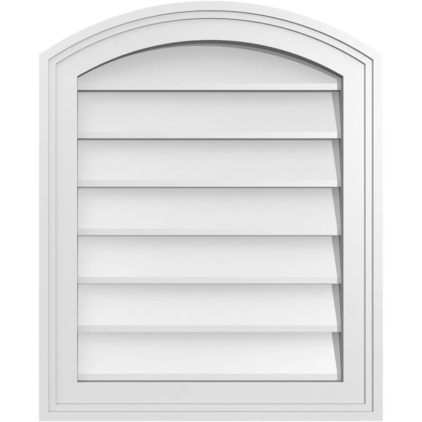 Ekena Millwork Arch Top Surface Mount PVC Gable Vent: Functional, w/ 2"W x 1-1/2"P Brickmould Frame, 18"W x 22"H - GVPAR18X2202SF