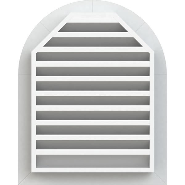Ekena Millwork Round Top Gable Vent Functional, PVC Gable Vent w/ 1" x 4" Flat Trim Frame, 30"W x 36"H - GVPRT30X3601FUN