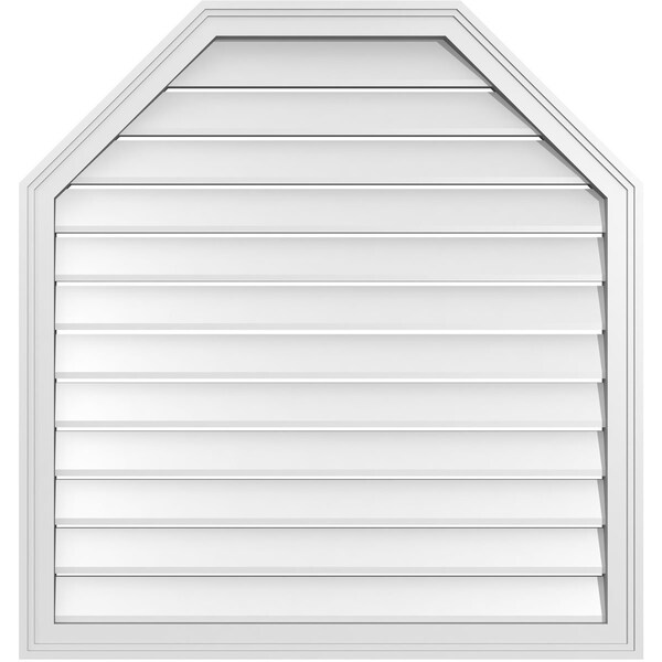Ekena Millwork Octagonal Top Surface Mount PVC Gable Vent w/ 2"W x 1-1/2"P Brickmould Frame, 36"W x 38"H - GVPOT36X3802SF