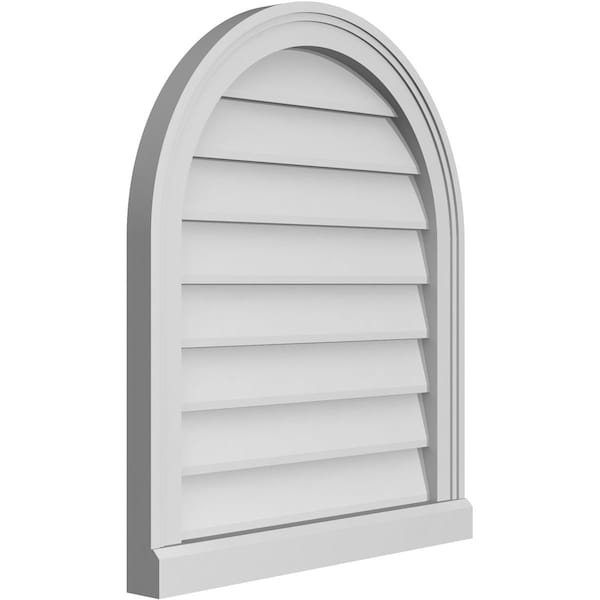 Ekena Millwork Round Top Surface Mount PVC Gable Vent w/ 2"W x 2"P Brickmould Sill Frame, 22"W x 26"H - GVPRT22X2603SN