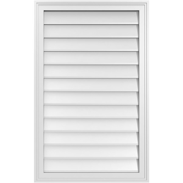 Ekena Millwork Vertical Surface Mount PVC Gable Vnt: Non-Functional, w/2"W x 1-1/2"H, Brickmould Frame, 24"W x 38"H - GVPVE24X3802SN