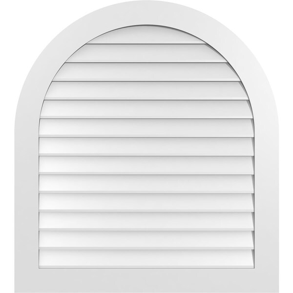 Ekena Millwork Round Top Surface Mount PVC Gable Vent: Non-Functional, w/ 3-1/2"W x 1"P Standard Frame, 38"W x 42"H - GVPRT38X4201SN