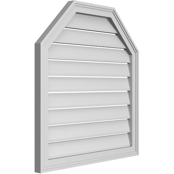 Ekena Millwork Octagonal Top Surface Mount PVC Gable Vent w/ 2"W x 1-1/2"P Brickmould Frame, 28"W x 30"H - GVPOT28X3002SF