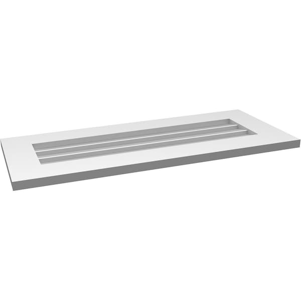 Ekena Millwork Vertical Surface Mount PVC Gable Vent: Non-Functional, w/3-1/2"W x 1"H, Standard Frame, 34"W x 14"H - GVPVE34X1401SN