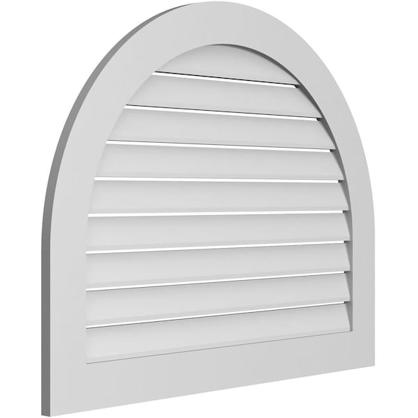 Ekena Millwork Round Top Surface Mount PVC Gable Vent: Functional, w/ 3-1/2"W x 1"P Standard Frame, 40"W x 32"H - GVPRT40X3201SF