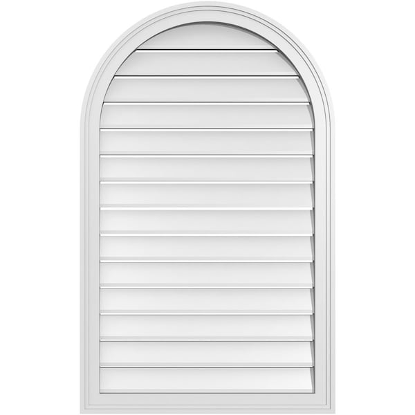 Ekena Millwork Round Top Surface Mount PVC Gable Vent: Functional, w/ 2"W x 1-1/2"P Brickmould Frame, 26"W x 42"H - GVPRT26X4202SF
