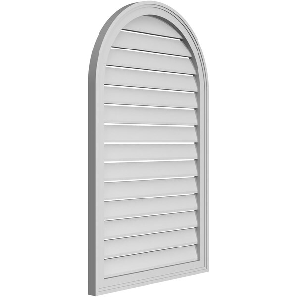 Ekena Millwork Round Top Surface Mount PVC Gable Vent: Functional, w/ 2"W x 1-1/2"P Brickmould Frame, 26"W x 42"H - GVPRT26X4202SF