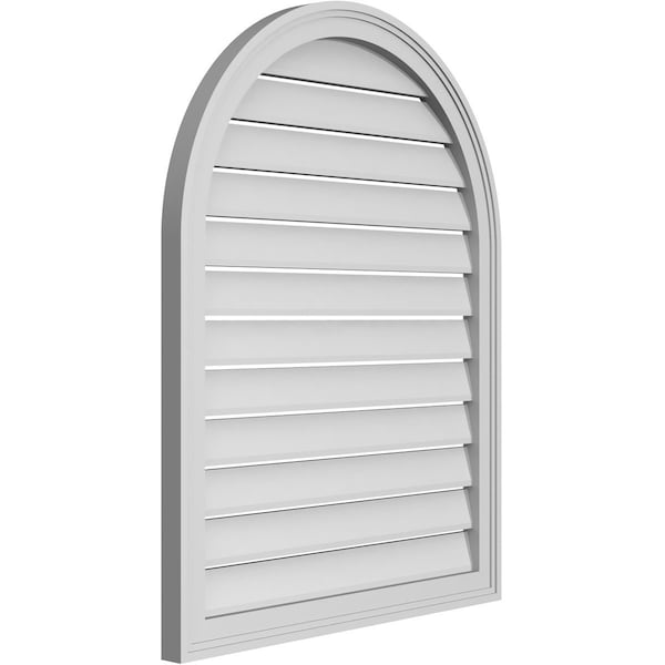 Ekena Millwork Round Top Surface Mount PVC Gable Vent: Functional, w/ 2"W x 1-1/2"P Brickmould Frame, 28"W x 36"H - GVPRT28X3602SF