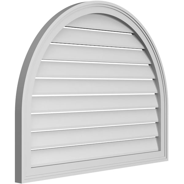 Ekena Millwork Round Top Surface Mount PVC Gable Vent: Functional, w/ 2"W x 1-1/2"P Brickmould Frame, 36"W x 28"H - GVPRT36X2802SF