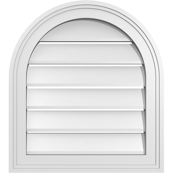 Ekena Millwork Round Top Surface Mount PVC Gable Vent: Functional, w/ 2"W x 1-1/2"P Brickmould Frame, 18"W x 20"H - GVPRT18X2002SF