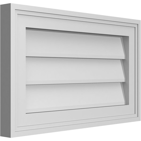 Ekena Millwork Vertical Surface Mount PVC Gable Vnt: Non-Functional, w/2"W x 1-1/2"H, Brickmould Frame, 20"W x 12"H - GVPVE20X1202SN