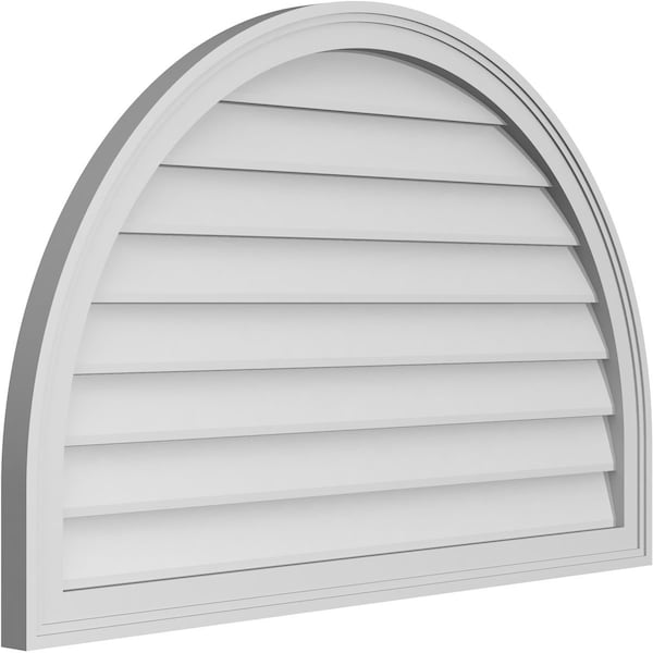 Ekena Millwork Round Top Surface Mount PVC Gable Vent w/ 2"W x 1-1/2"P Brickmould Frame, 40"W x 26"H - GVPRT40X2602SN
