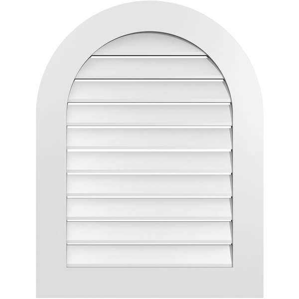 Ekena Millwork Round Top Surface Mount PVC Gable Vent: Functional, w/ 3-1/2"W x 1"P Standard Frame, 26"W x 34"H - GVPRT26X3401SF