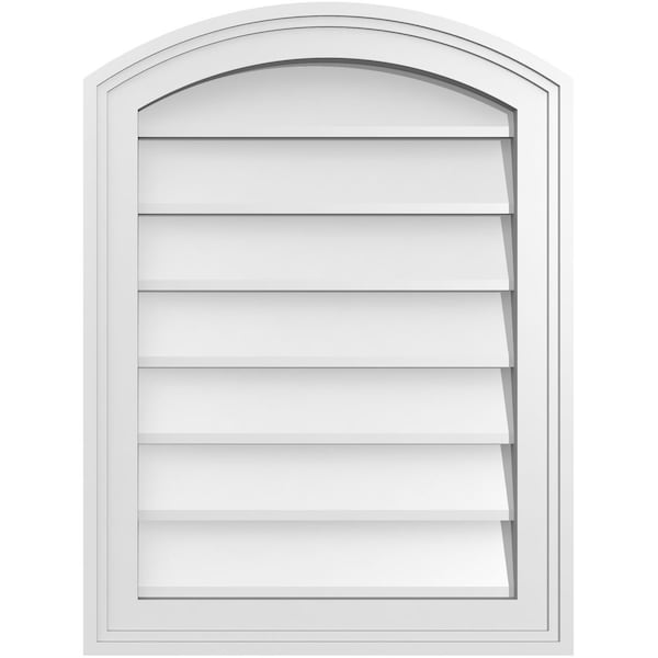 Ekena Millwork Arch Top Surface Mount PVC Gable Vent: Functional, w/ 2"W x 1-1/2"P Brickmould Frame, 18"W x 24"H - GVPAR18X2402SF