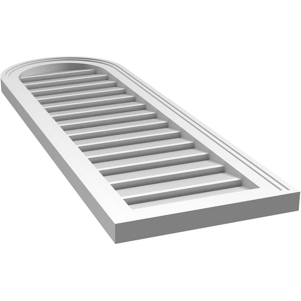 Ekena Millwork Round Top Surface Mount PVC Gable Vent: Functional, w/ 2"W x 1-1/2"P Brickmould Frame, 14"W x 42"H - GVPRT14X4202SF