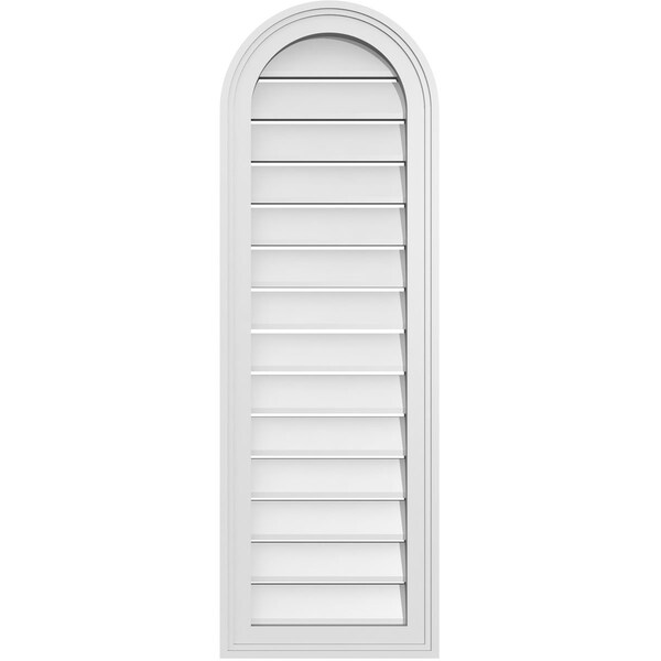 Ekena Millwork Round Top Surface Mount PVC Gable Vent: Functional, w/ 2"W x 1-1/2"P Brickmould Frame, 14"W x 42"H - GVPRT14X4202SF