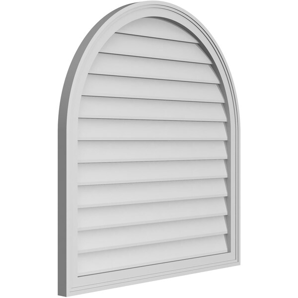 Ekena Millwork Round Top Surface Mount PVC Gable Vent w/ 2"W x 1-1/2"P Brickmould Frame, 34"W x 36"H - GVPRT34X3602SN