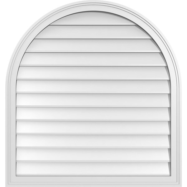Ekena Millwork Round Top Surface Mount PVC Gable Vent w/ 2"W x 1-1/2"P Brickmould Frame, 34"W x 36"H - GVPRT34X3602SN