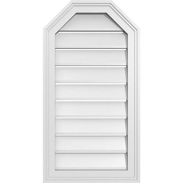 Ekena Millwork Octagonal Top Surface Mount PVC Gable Vent w/ 2"W x 1-1/2"P Brickmould Frame, 16"W x 30"H - GVPOT16X3002SF