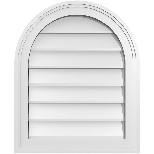 Ekena Millwork Round Top Surface Mount PVC Gable Vent w/ 2"W x 1-1/2"P Brickmould Frame, 18"W x 22"H - GVPRT18X2202SN