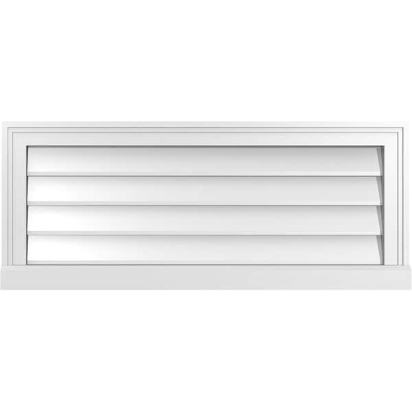 Ekena Millwork Vertical Surface Mount PVC Gable Vent w/ 2"W x 2"H , Brickmould Sill Frame, 34"W x 14"H - GVPVE34X1403SN