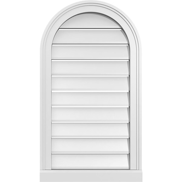 Ekena Millwork Round Top Surface Mount PVC Gable Vent: Functional, w/ 2"W x 2"P Brickmould Sill Frame, 18"W x 32"H - GVPRT18X3203SF