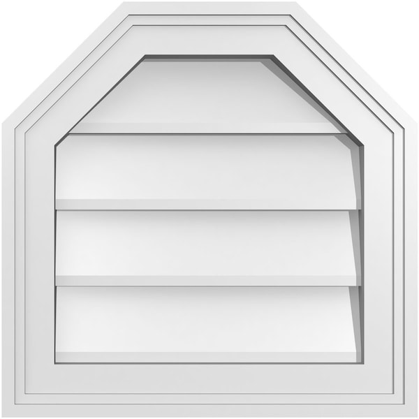 Ekena Millwork Octagonal Top Surface Mount PVC Gable Vent w/ 2"W x 1-1/2"P Brickmould Frame, 16"W x 16"H - GVPOT16X1602SN