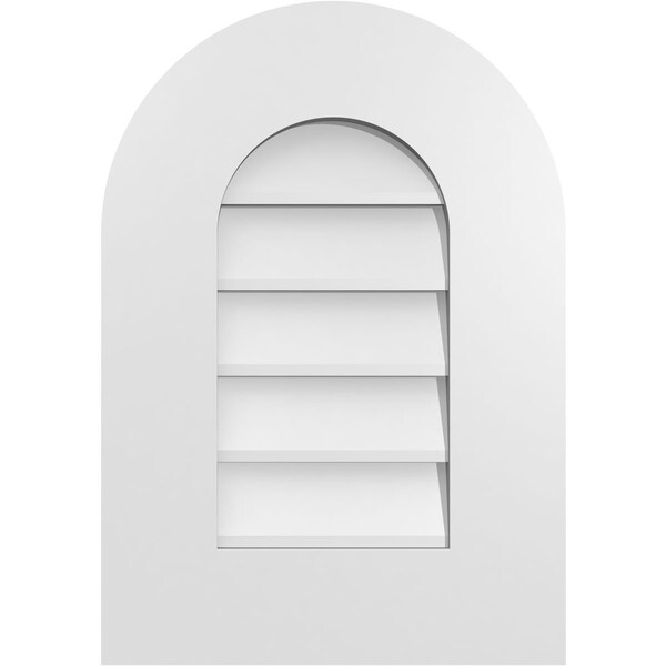 Ekena Millwork Round Top Surface Mount PVC Gable Vent: Non-Functional, w/ 3-1/2"W x 1"P Standard Frame, 14"W x 20"H - GVPRT14X2001SN
