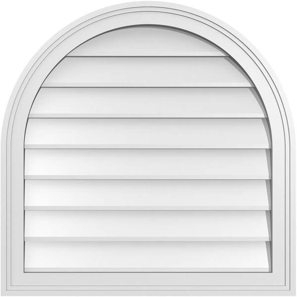 Ekena Millwork Round Top Surface Mount PVC Gable Vent w/ 2"W x 1-1/2"P Brickmould Frame, 26"W x 26"H - GVPRT26X2602SN