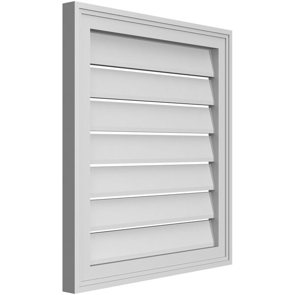 Ekena Millwork Vertical Surface Mount PVC Gable Vent: Functional, w/ 2"W x 1-1/2"P Brickmould Frame, 22"W x 24"H - GVPVE22X2402SF