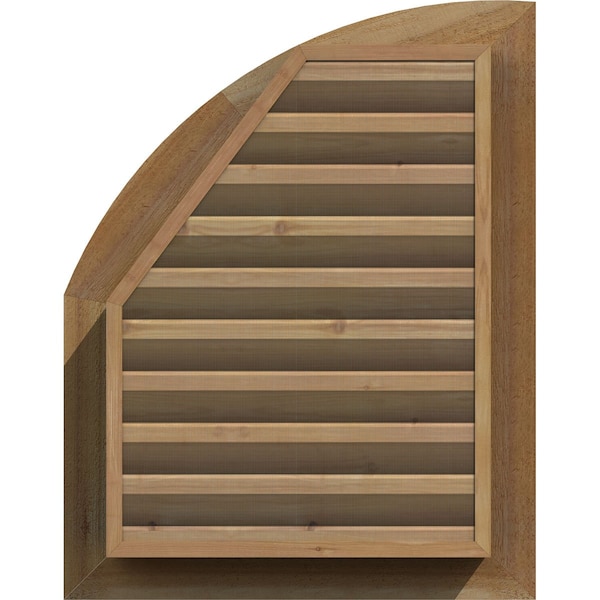 Ekena Millwork Quarter Round Top Right Western Red Cedar Gable Vent w/1" x 4" Flat Trim Frame, 15"W x 32"H - GVWQR15X3201RFUWR
