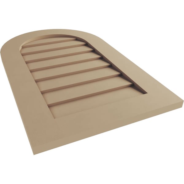 Ekena Millwork Timberthane Rustic Smooth Round Top Faux Wood Non-Functional Gable Vent, Primed Tan, 36"W x 24"H - GVURRT36X24DSMPR