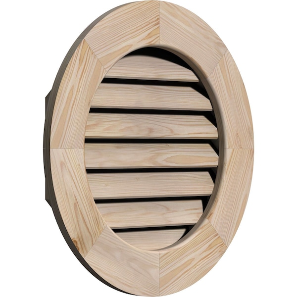 Ekena Millwork Round Gable Vent Unfinished, Functional, Pine Gable Vent w/ 1" x 4" Flat Trim Frame, 22"W x 22"H - GVWRO22X2201SFUPI