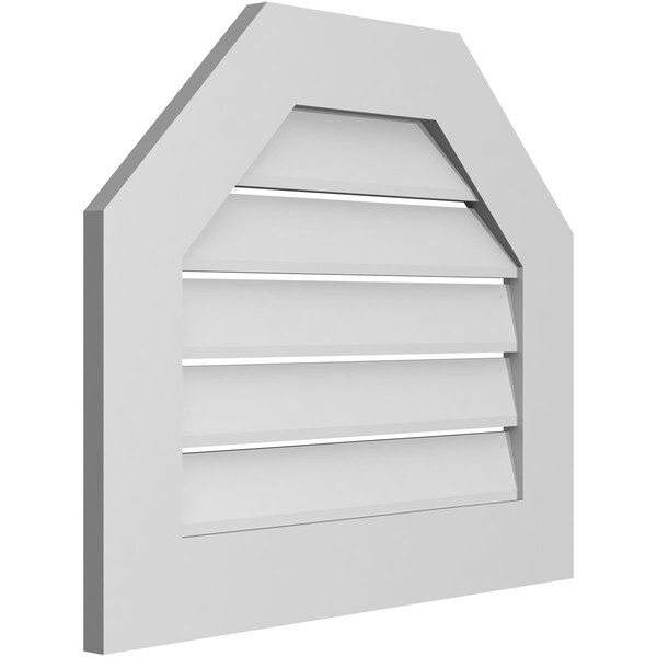 Ekena Millwork Octagonal Top Surface Mount PVC Gable Vent: Functional, w/ 3-1/2"W x 1"P Standard Frame, 26"W x 22"H - GVPOT26X2201SF