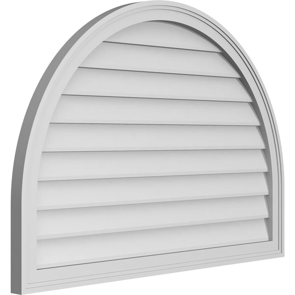 Ekena Millwork Round Top Surface Mount PVC Gable Vent w/ 2"W x 1-1/2"P Brickmould Frame, 40"W x 28"H - GVPRT40X2802SN