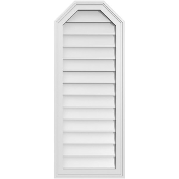 Ekena Millwork Octagonal Top Surface Mount PVC Gable Vent w/ 2"W x 1-1/2"P Brickmould Frame, 16"W x 40"H - GVPOT16X4002SN