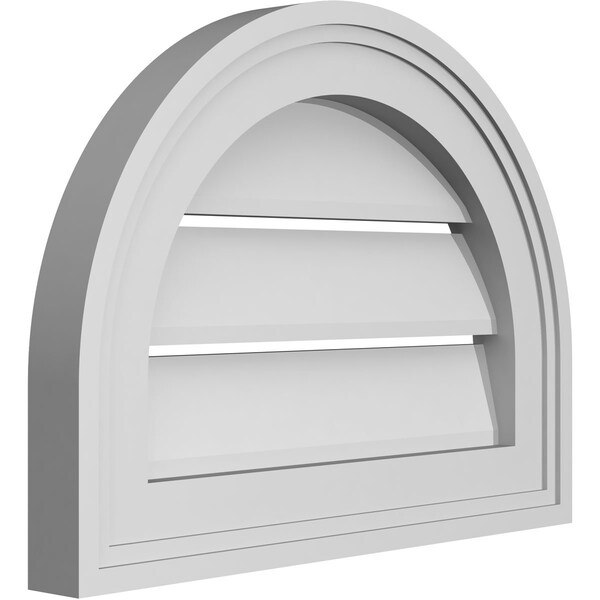 Ekena Millwork Round Top Surface Mount PVC Gable Vent: Functional, w/ 2"W x 1-1/2"P Brickmould Frame, 16"W x 12"H - GVPRT16X1202SF