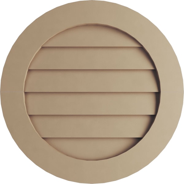 Ekena Millwork Timberthane Rustic Smooth Round Faux Wood Non-Functional Gable Vent, Primed Tan, 15"W x 15"H - GVURRO15DSMPR