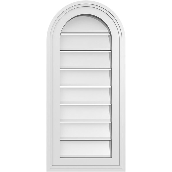 Ekena Millwork Round Top Surface Mount PVC Gable Vent: Functional, w/ 2"W x 1-1/2"P Brickmould Frame, 12"W x 26"H - GVPRT12X2602SF