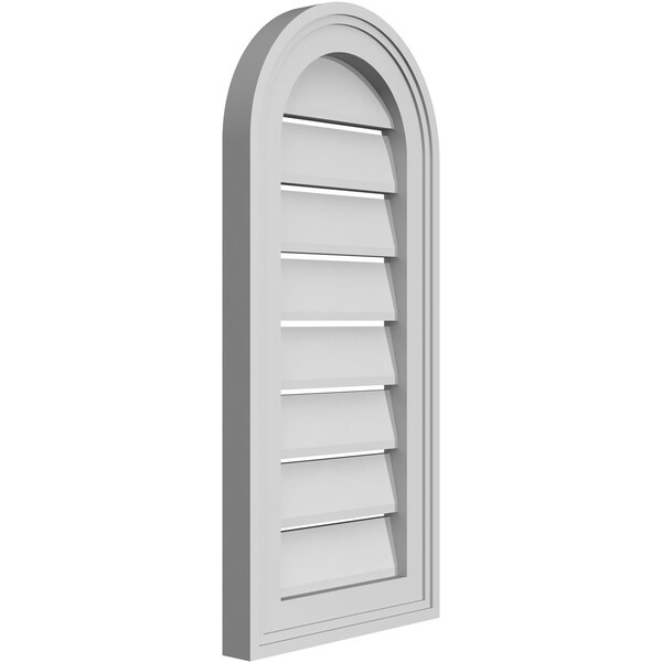 Ekena Millwork Round Top Surface Mount PVC Gable Vent: Functional, w/ 2"W x 1-1/2"P Brickmould Frame, 12"W x 26"H - GVPRT12X2602SF