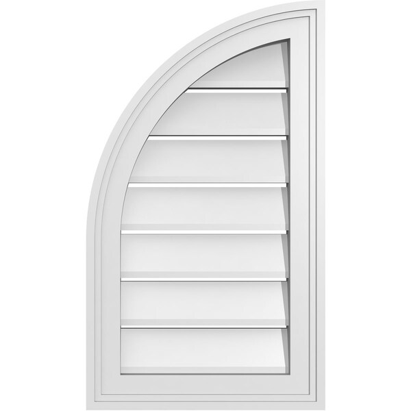 Ekena Millwork Quarter Round Top Left Surface Mount PVC Gable Vent w/ 2"W x 1-1/2"P Brickmould Frame, 14"W x 24"H - GVPQL14X2402SF