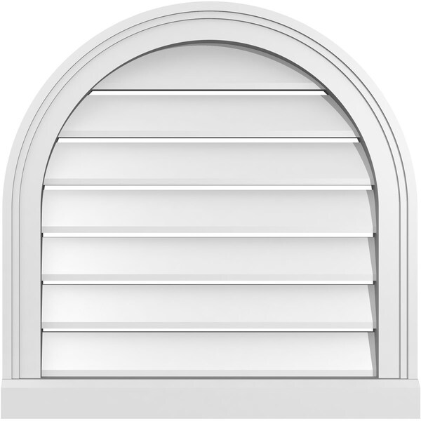 Ekena Millwork Round Top Surface Mount PVC Gable Vent: Functional, w/ 2"W x 2"P Brickmould Sill Frame, 22"W x 22"H - GVPRT22X2203SF