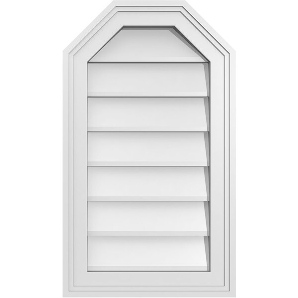 Ekena Millwork Octagonal Top Surface Mount PVC Gable Vent w/ 2"W x 1-1/2"P Brickmould Frame, 14"W x 24"H - GVPOT14X2402SN