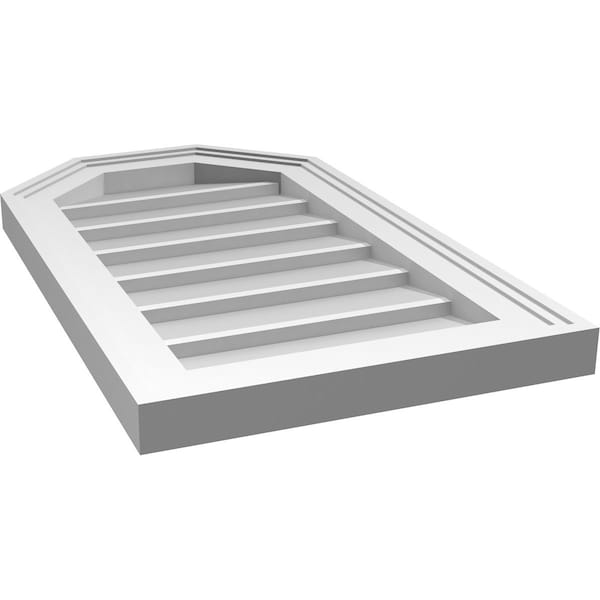 Ekena Millwork Octagonal Top Surface Mount PVC Gable Vent w/ 2"W x 1-1/2"P Brickmould Frame, 14"W x 24"H - GVPOT14X2402SN