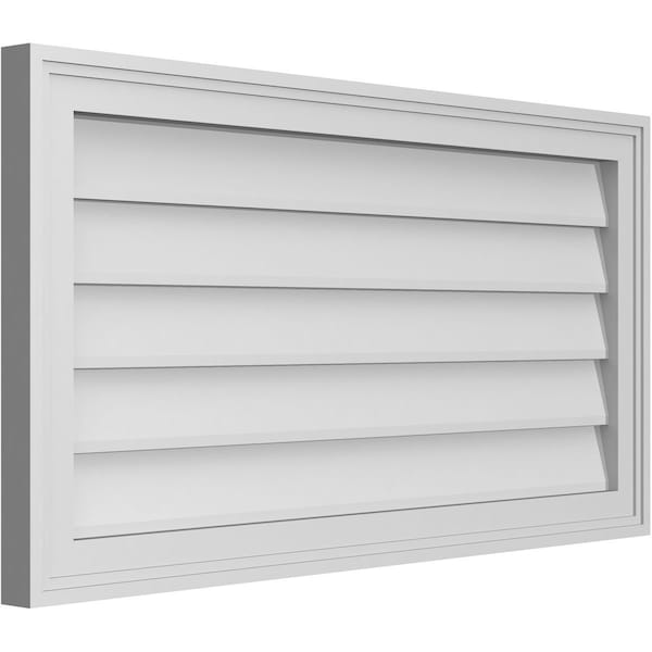 Ekena Millwork Vertical Surface Mount PVC Gable Vnt: Non-Functional, w/2"W x 1-1/2"H, Brickmould Frame, 34"W x 18"H - GVPVE34X1802SN