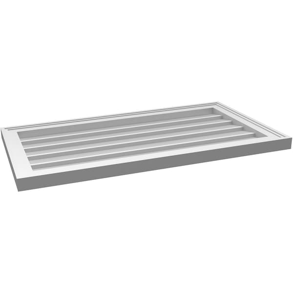 Ekena Millwork Vertical Surface Mount PVC Gable Vnt: Non-Functional, w/2"W x 1-1/2"H, Brickmould Frame, 34"W x 18"H - GVPVE34X1802SN