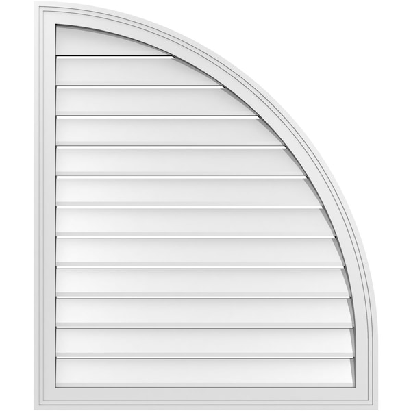 Ekena Millwork Quarter Round Top Right Surface Mount PVC Gable Vent w/ 2"W x 1-1/2"P Brickmould Frame, 32"W x 38"H - GVPQR32X3802SF